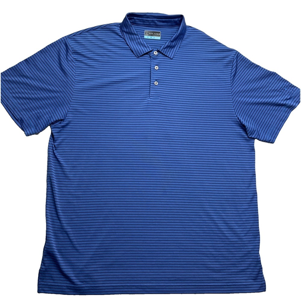 PGA Tour Golf Mens Blue Stripped Short Sleeve Polo Shirt Size XL